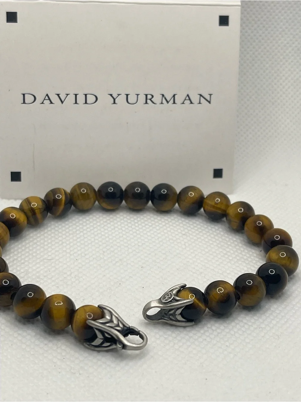 David Yurman Tiger's Eye Bead Bracelet with Sterling 8.5”